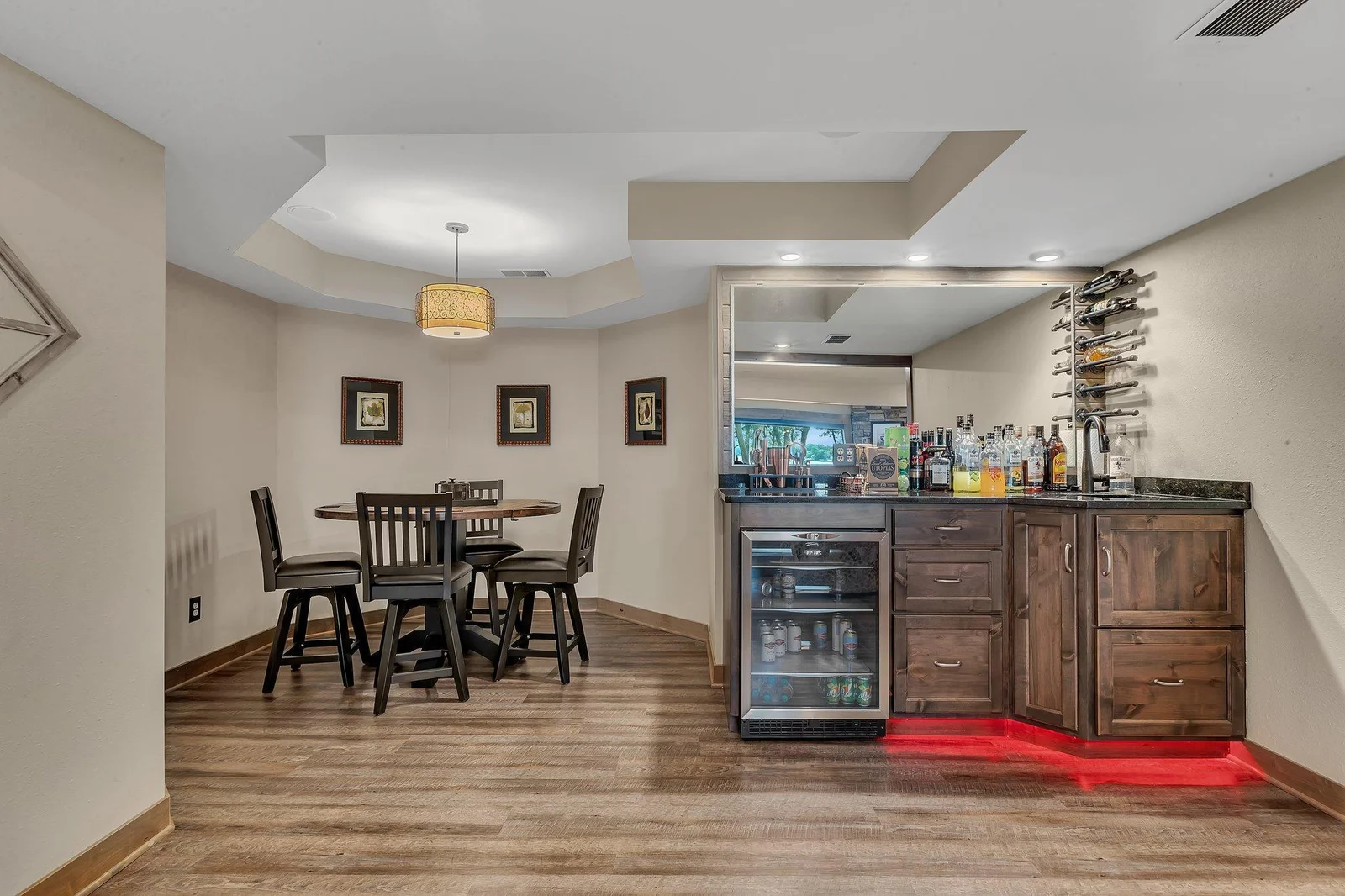 Charming corner space designed for game night fun or quiet evenings in.