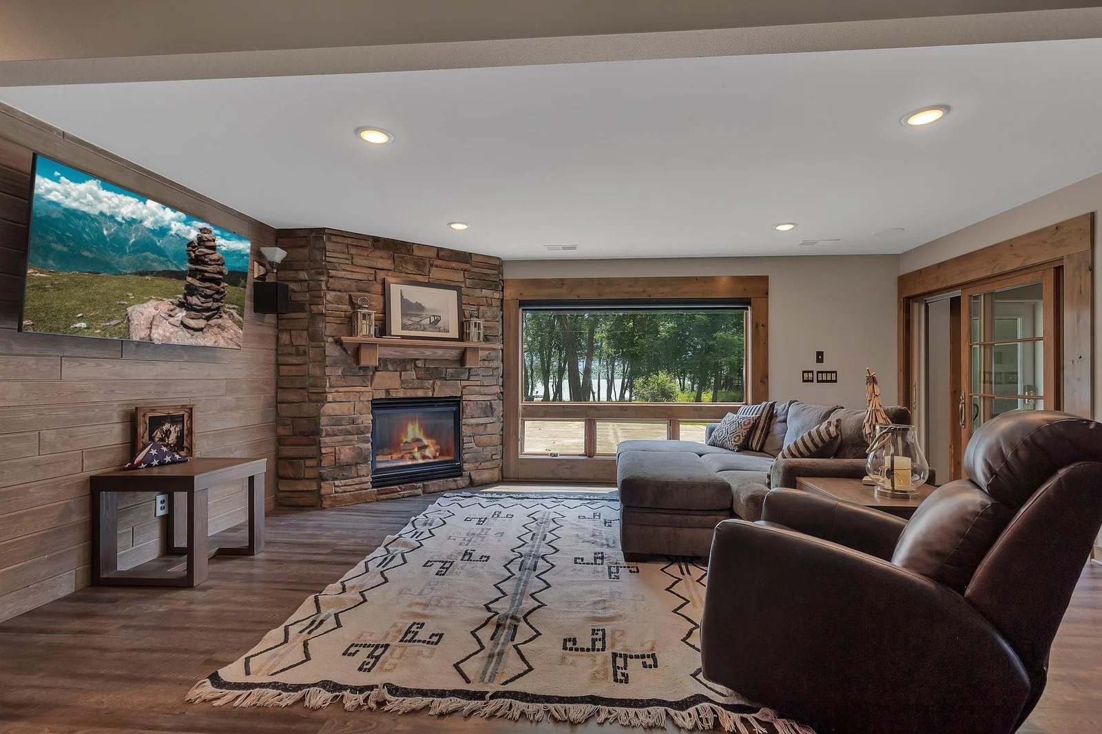 Cozy up by the fire with lake views