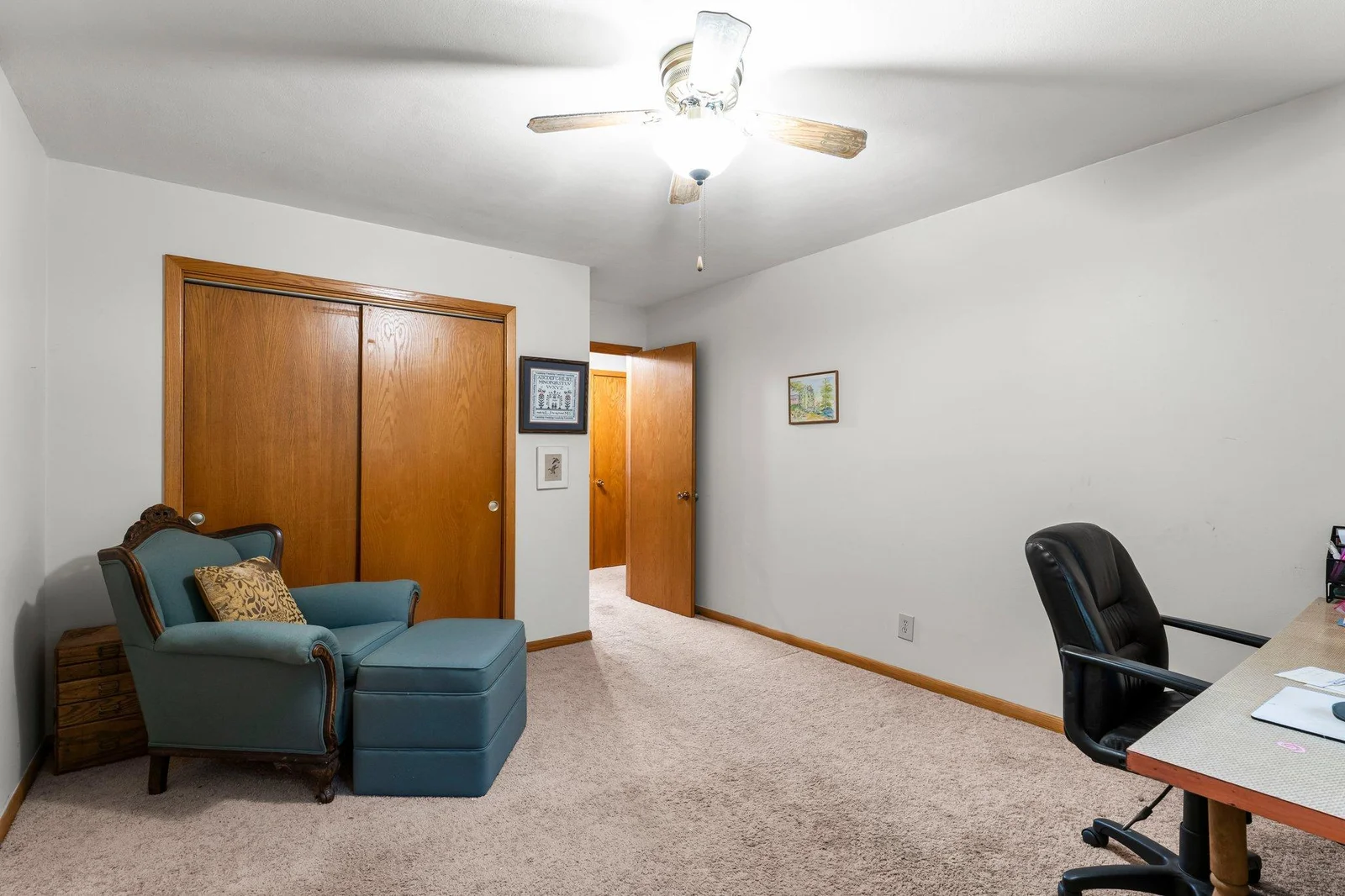 Each includes a ceiling fan, extra closet space, and windows that frame peaceful views of the yard.