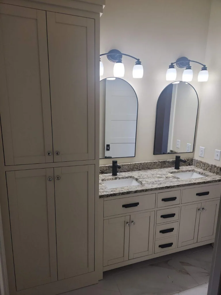 The Jack and Jill bedroom layout features a shared full bath with granite countertops and a generously sized linen closet.