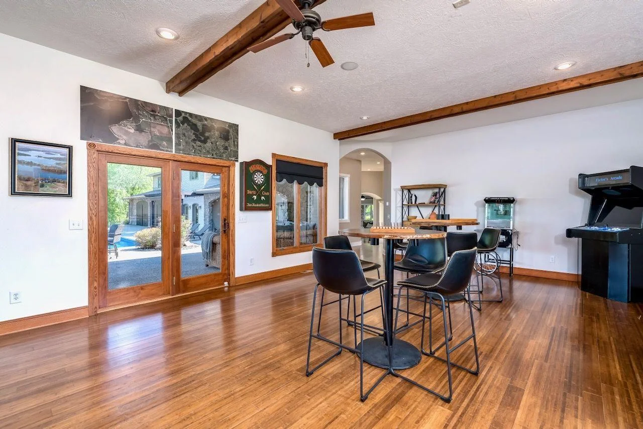 Rich hardwood floors adorn this space