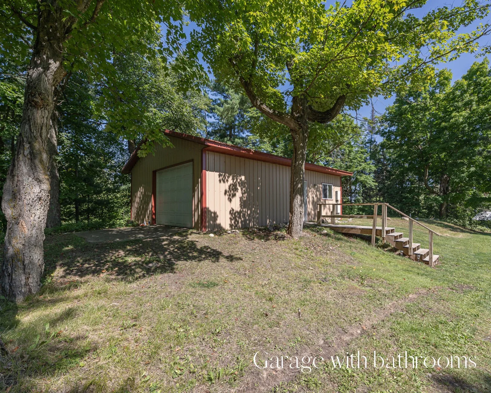 Garage with bathrooms.