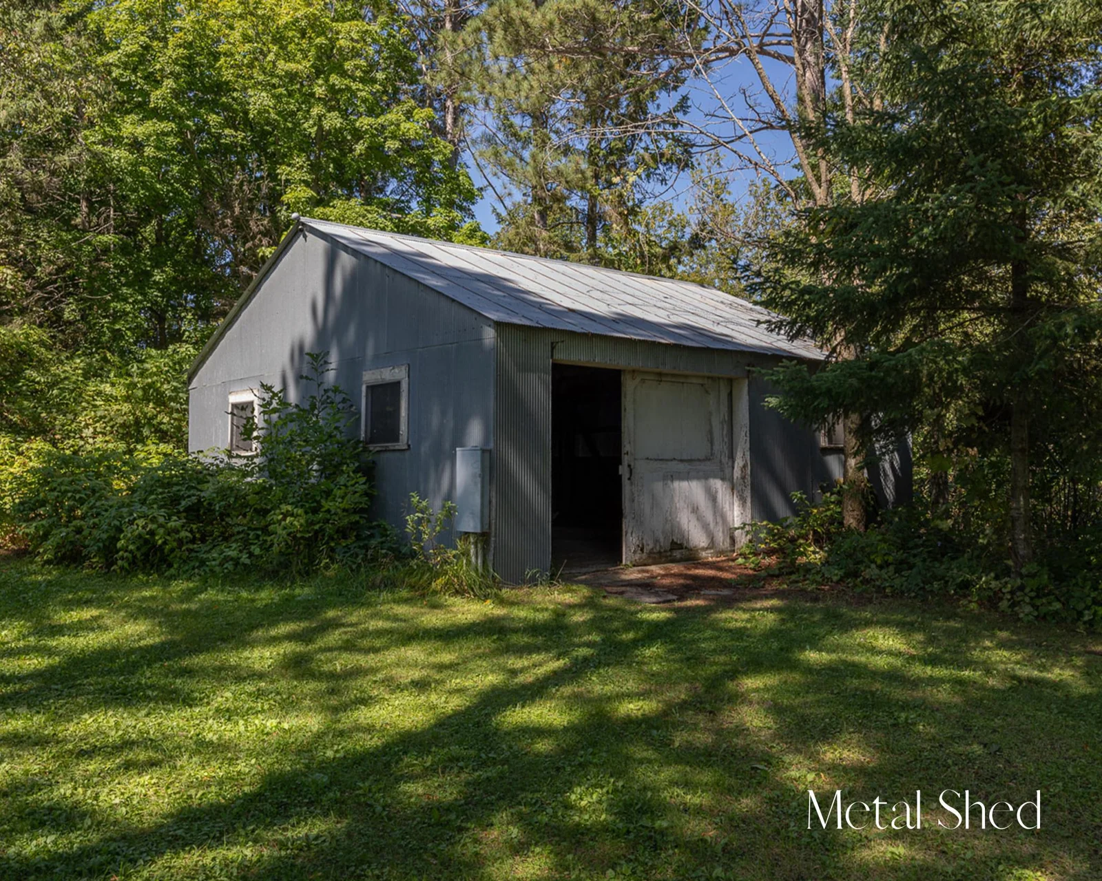 Metal storage shed.