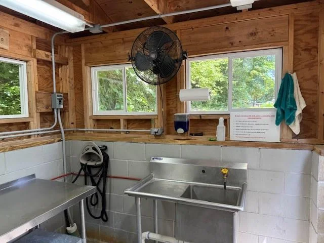 Fish house comes complete with Sink and filet stations.