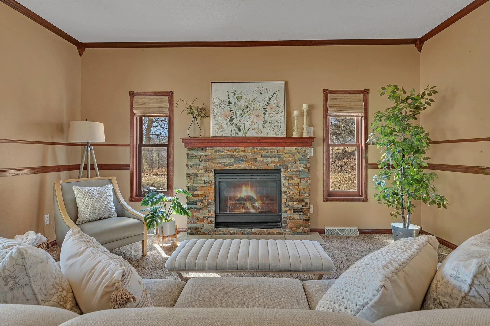 Main floor family room with gas fireplace