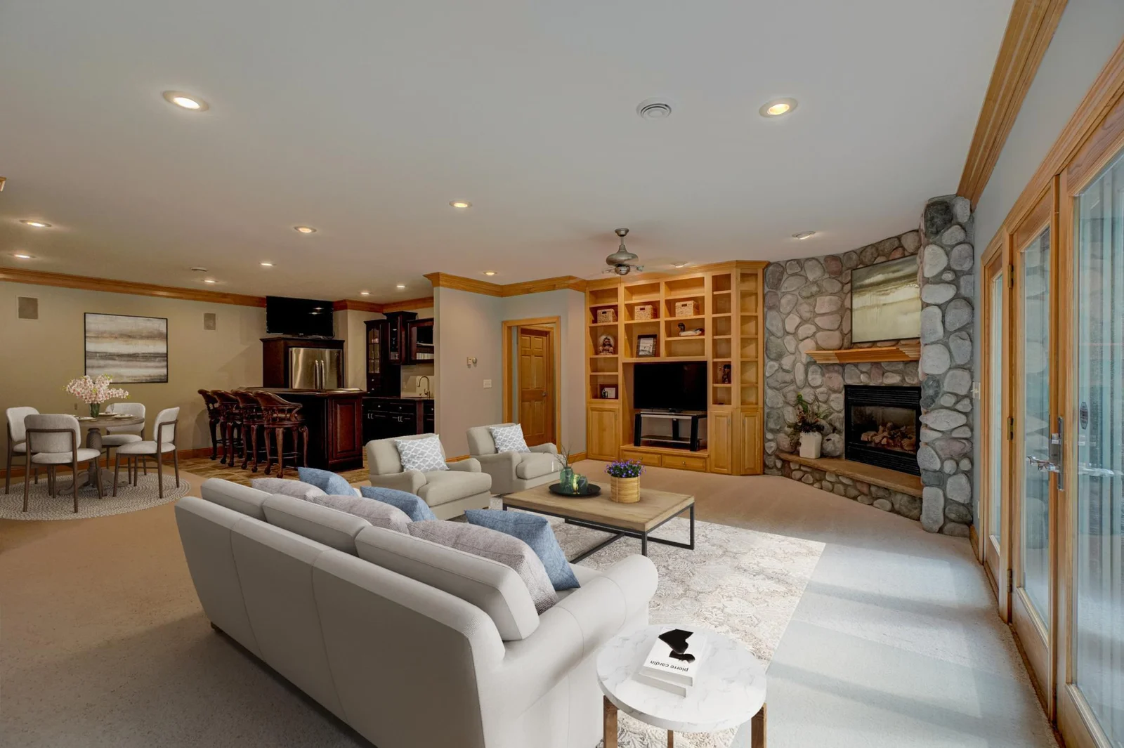 On the lower level, three additional bedrooms, each with large walk-in closets, provide plenty of space for family and guests. The in-floor heating on this level keeps the home cozy and inviting, even in the heart of winter. (virtually staged)
