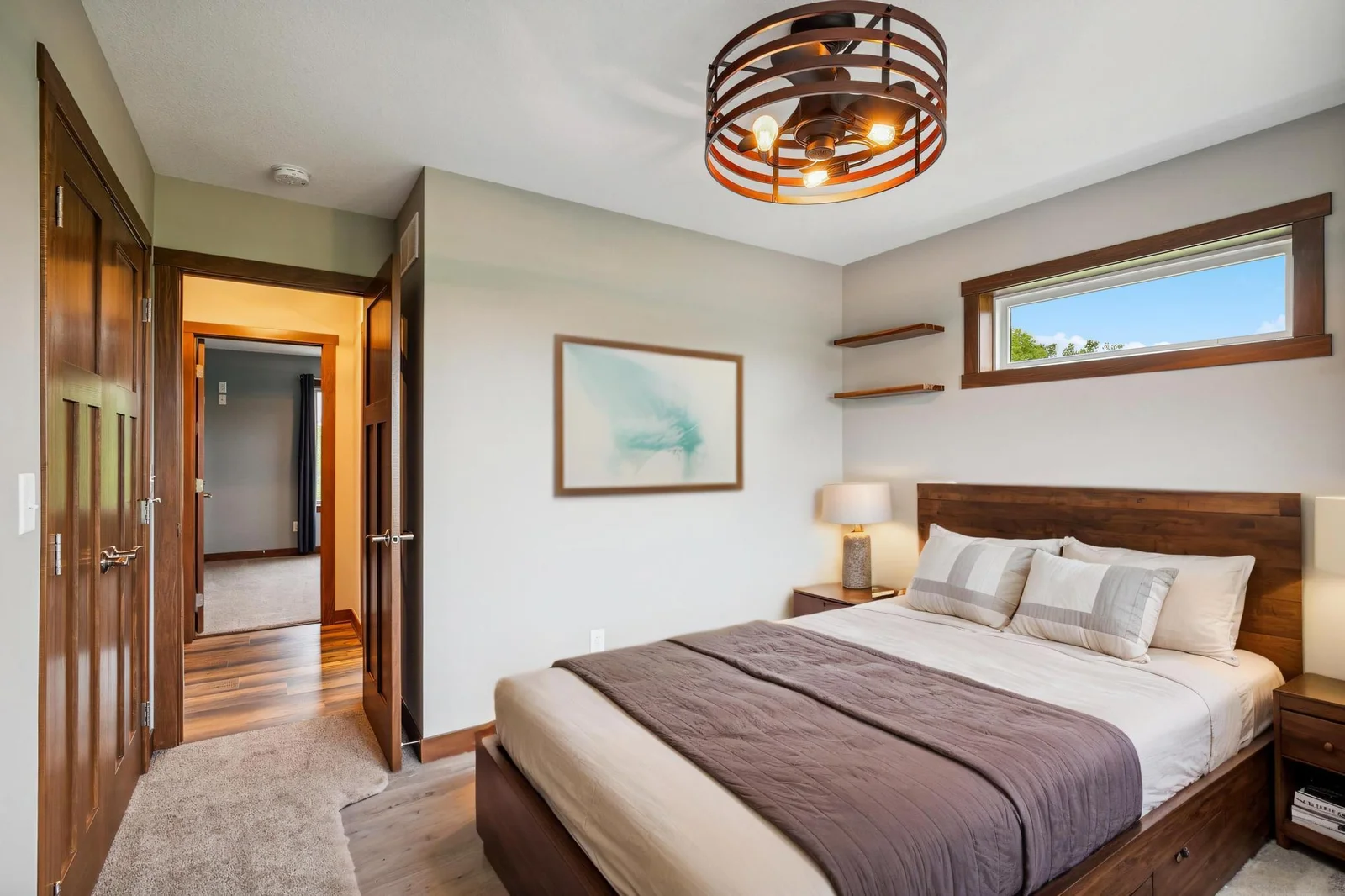 virtually staged. Comfort and tranquility combine in this spacious main-level bedroom.