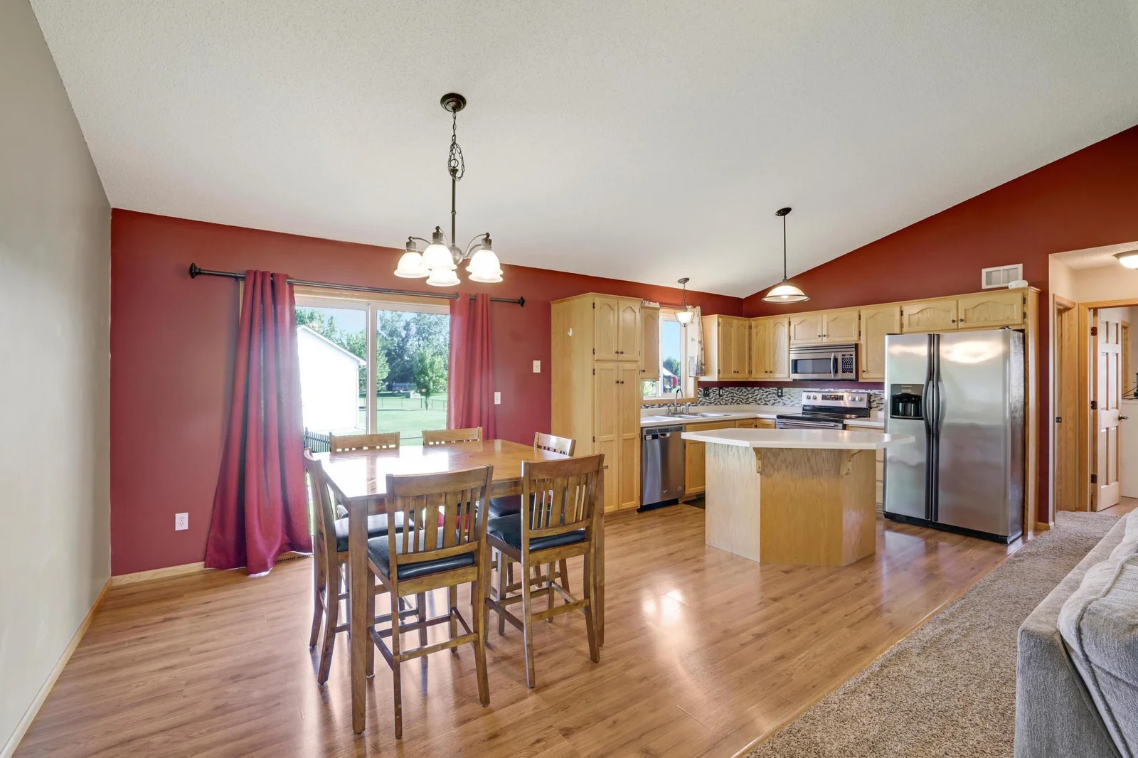 Open concept design with vaulted ceilings