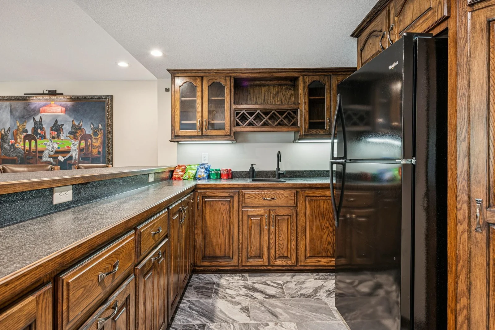 Plenty of storage in the lower level wet bar