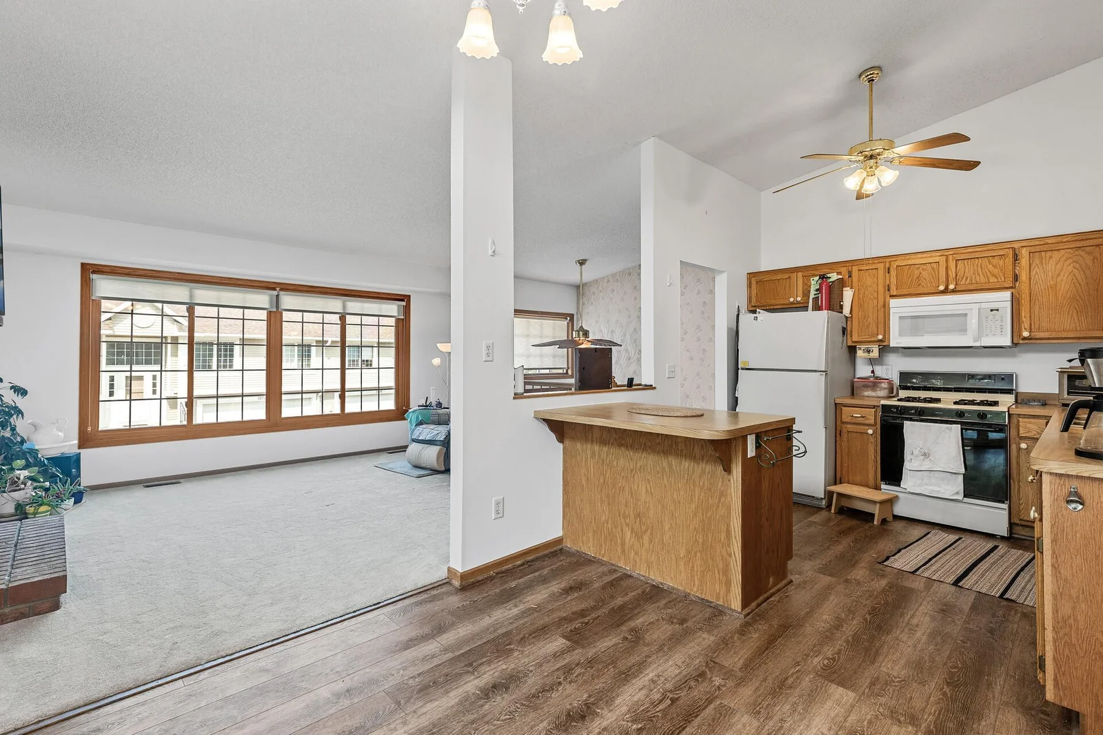 Upper level kitchen, dining and living room