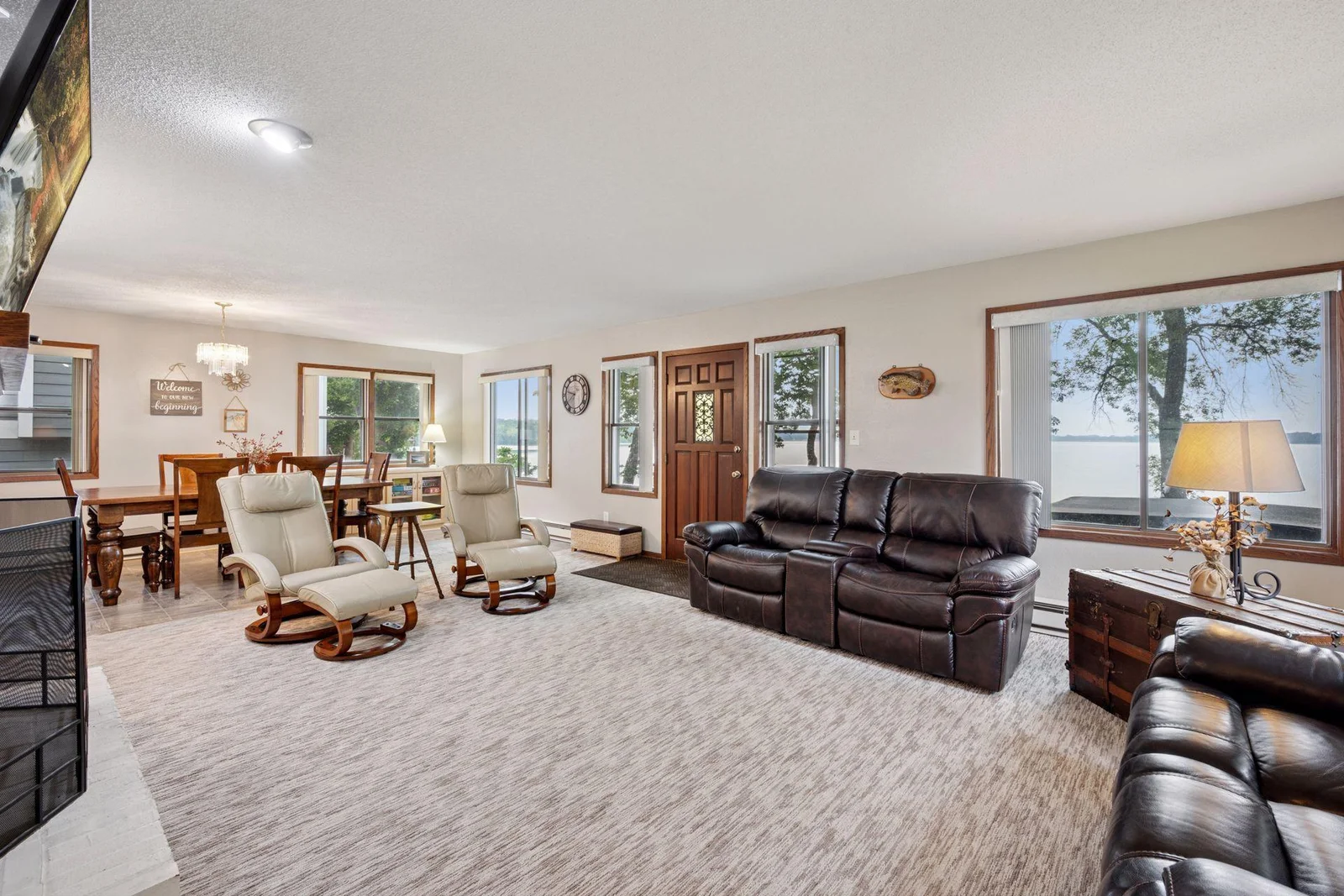 Living Room with Door to Lakeside Deck.