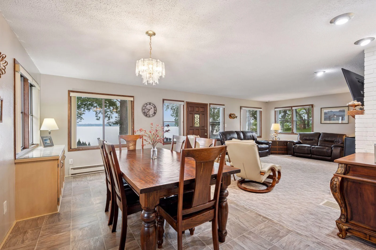Dining Room w/ Bank of Lakeside Windows