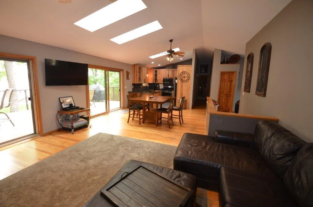 View of kitchen and dining area from the living room