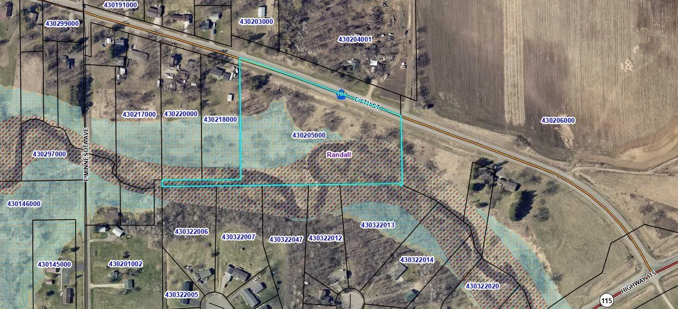 Aerial showing possible flood zone/wetlands