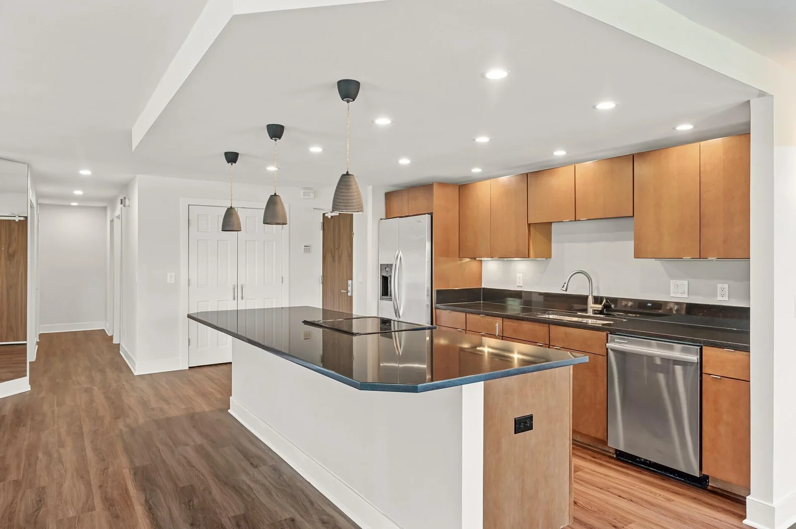 Convenient galley style kitchen.