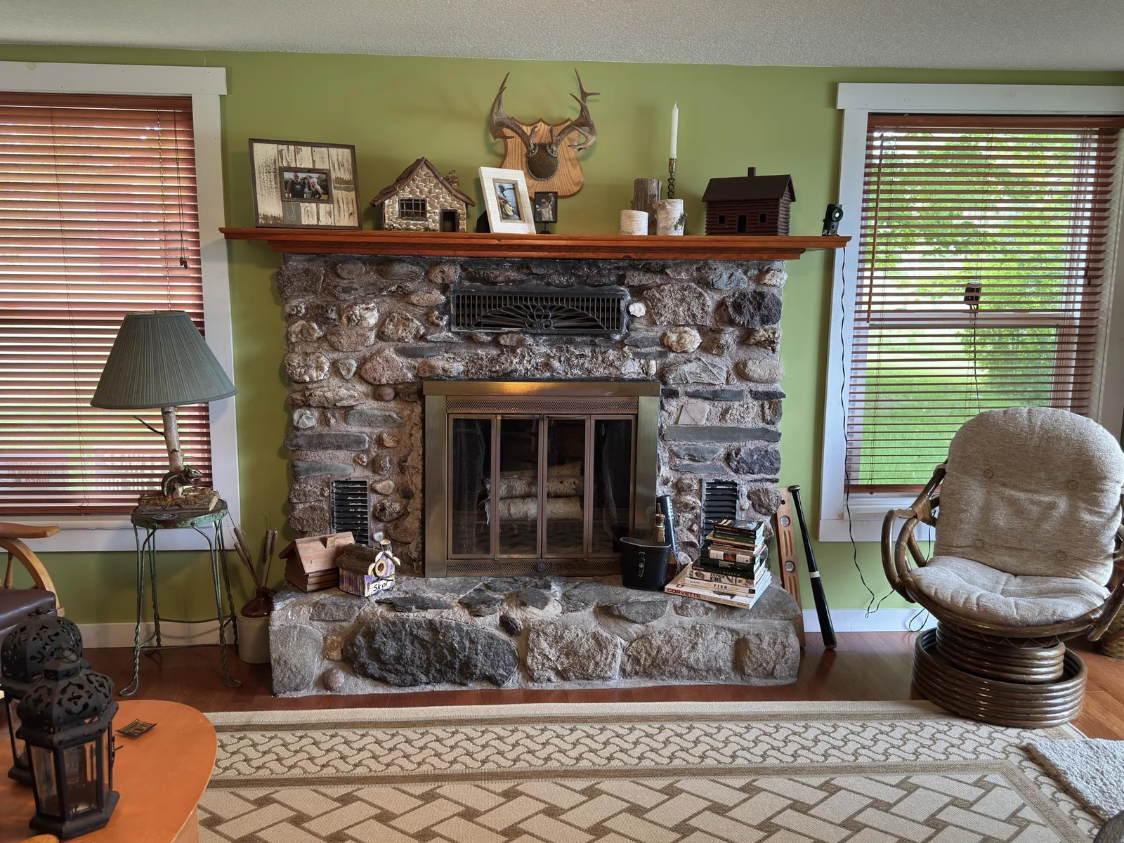 Stone fireplace