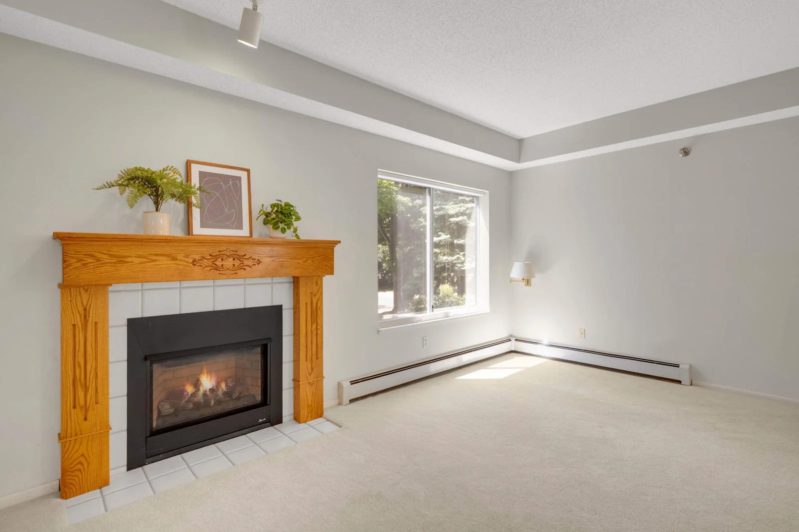 Snuggle up to the gas fireplace to binge your favorite shows
