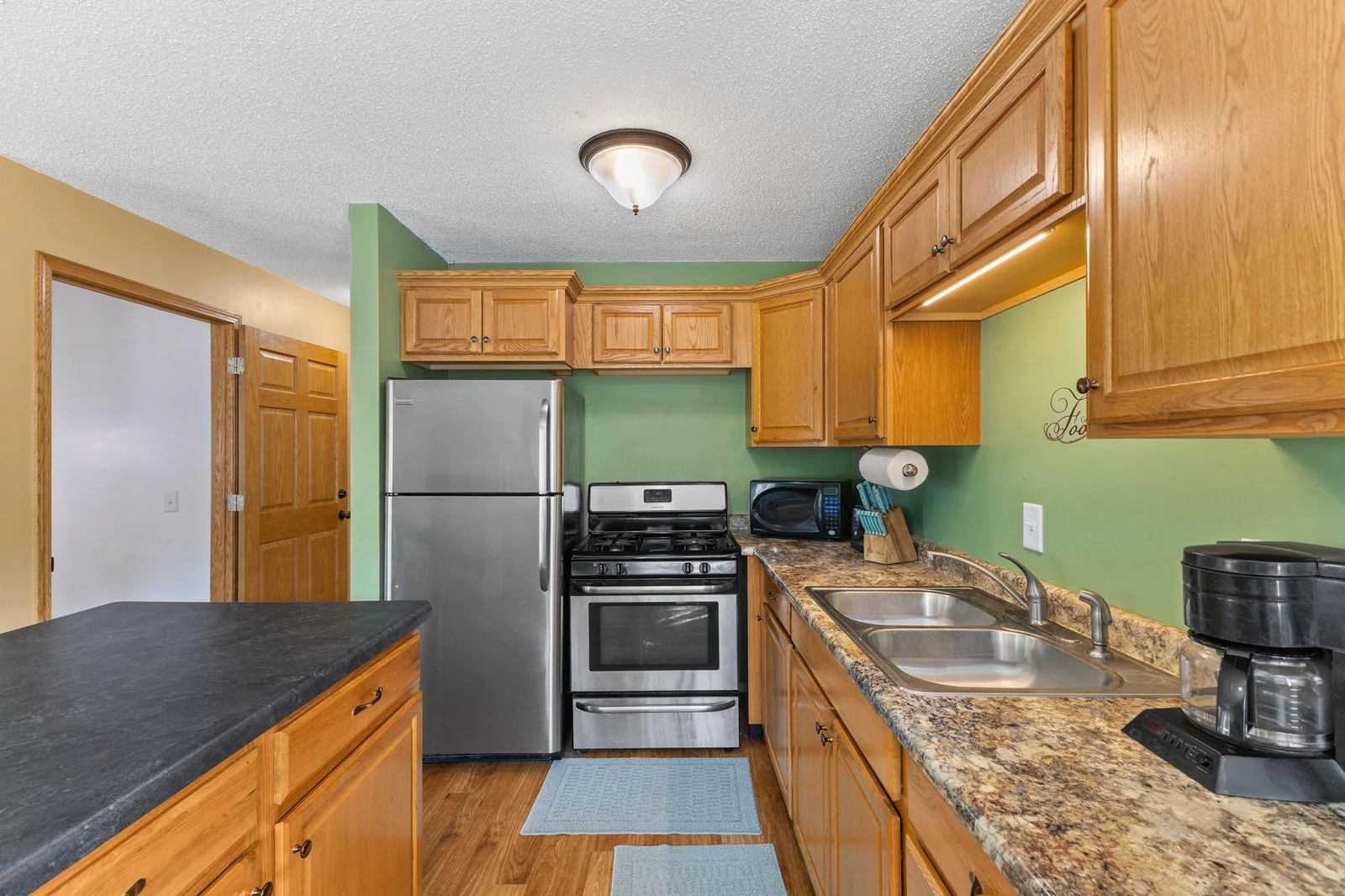 Closer view of the kitchen.  Lots of room for food preparation.