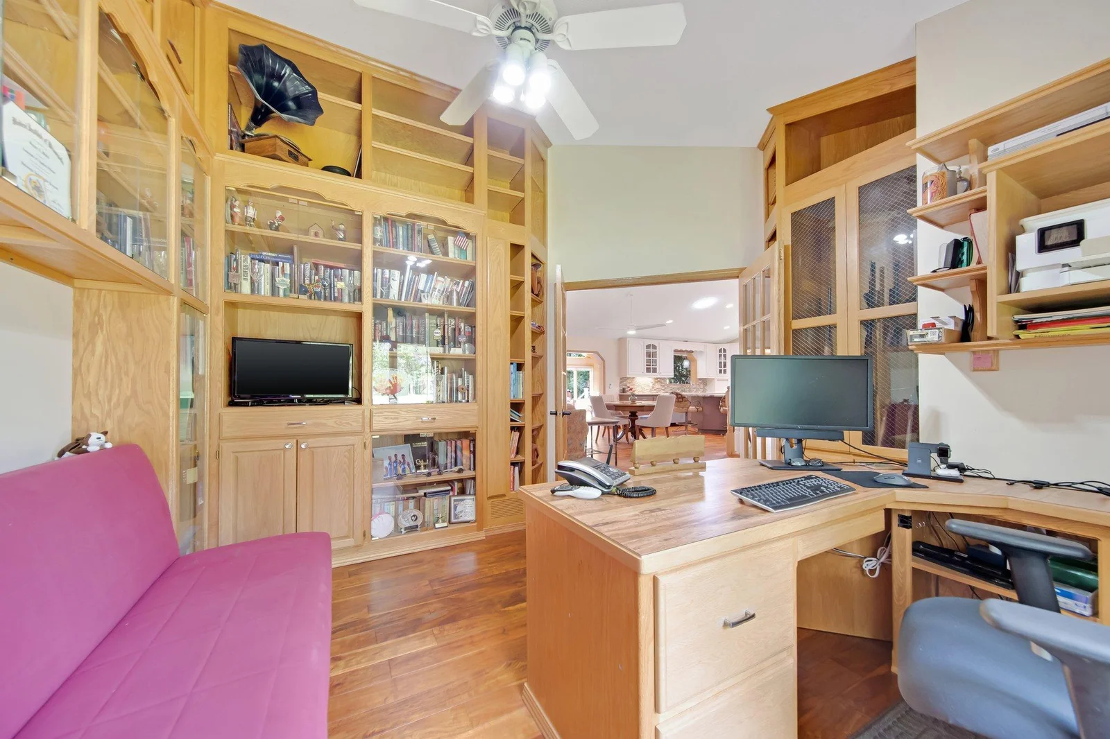Main level office full of custom built-ins.