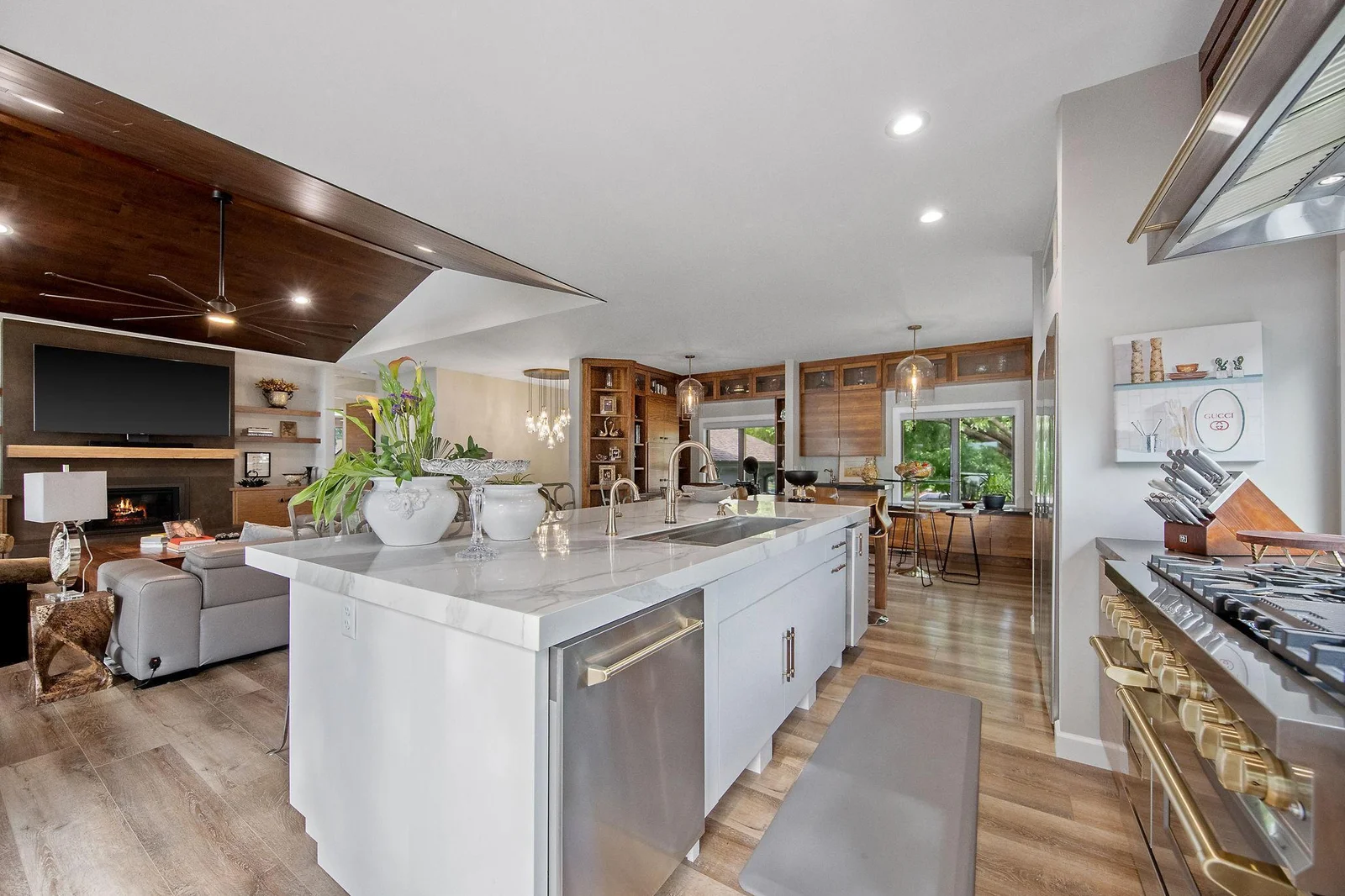 Oversized Marvin & Anderson Windows frame an open-concept living space, offering breathtaking 360-degree panoramic views. Many have likened the upper level to being inside a fishbowl or a snow globe. Schedule your visit today!