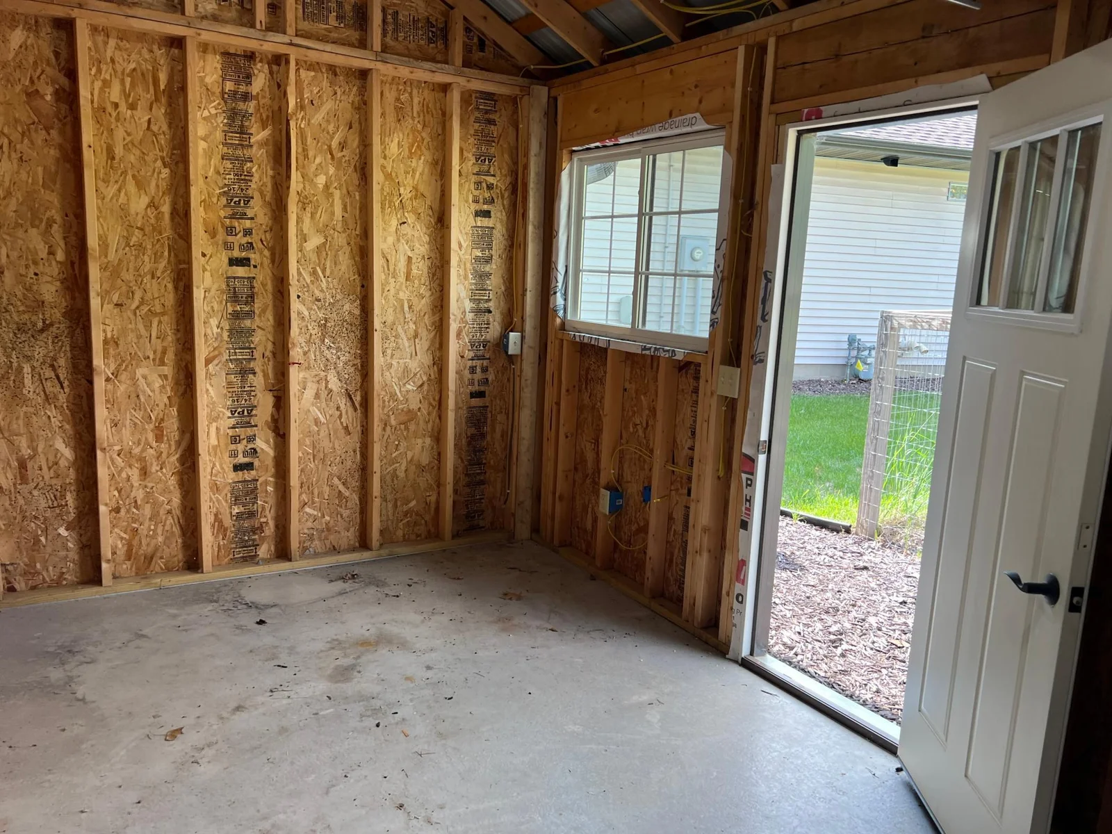THE INTERIOR OF THE GARDEN SHED, POWERED AND READY TO GO !