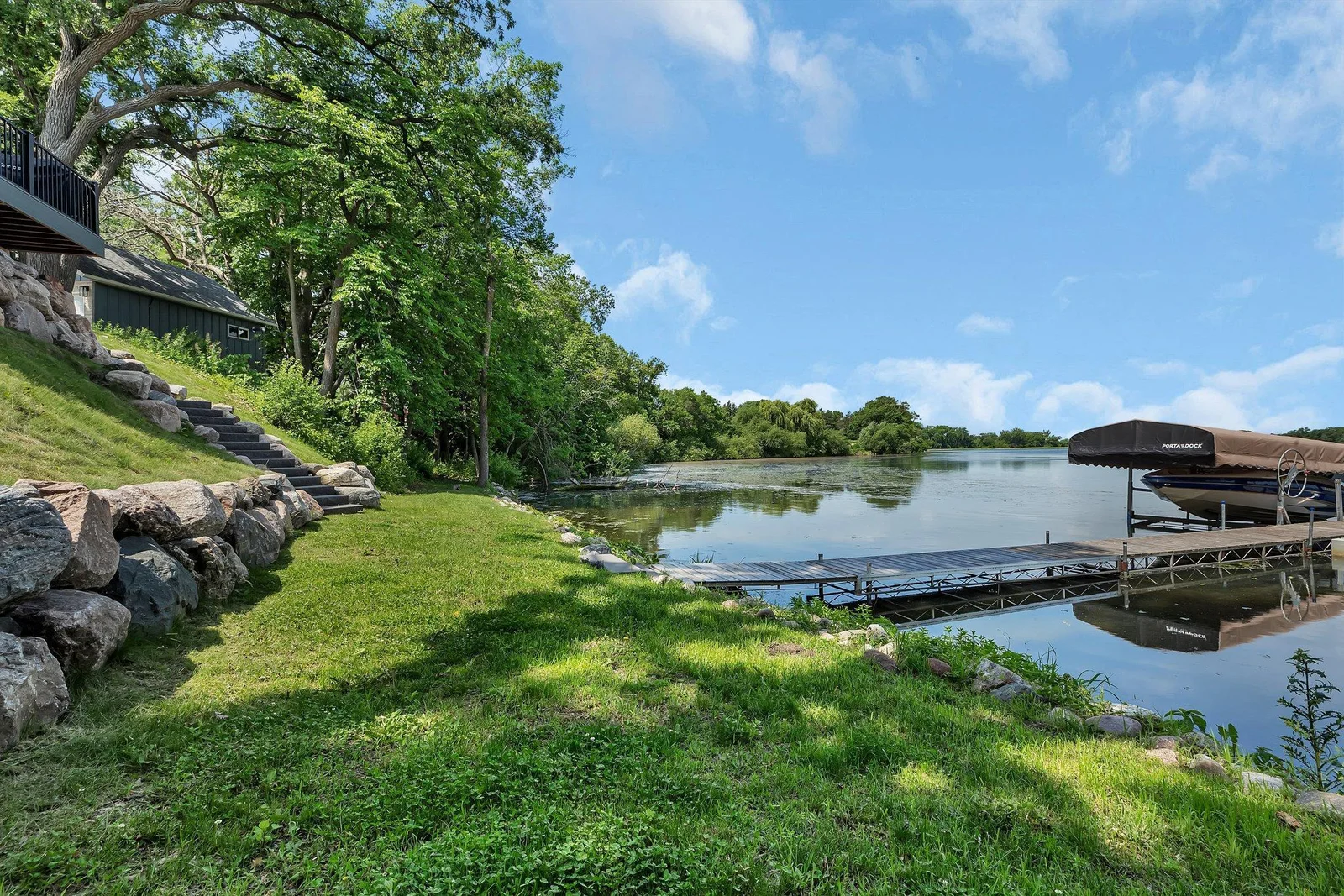 Beautiful level grassy area next to the water