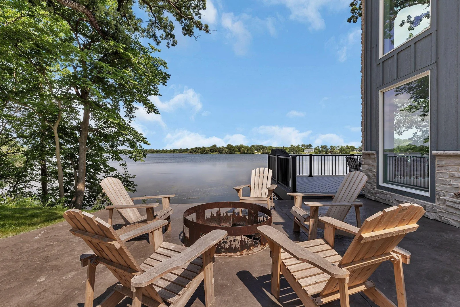 Patio with large fire ring