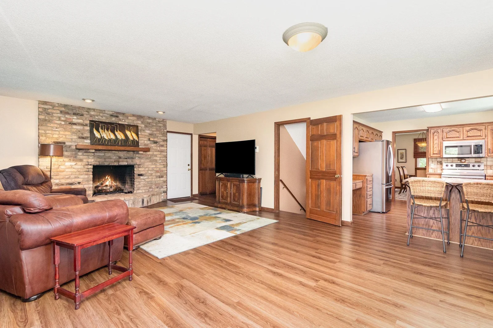 Wood floors gleam in living room