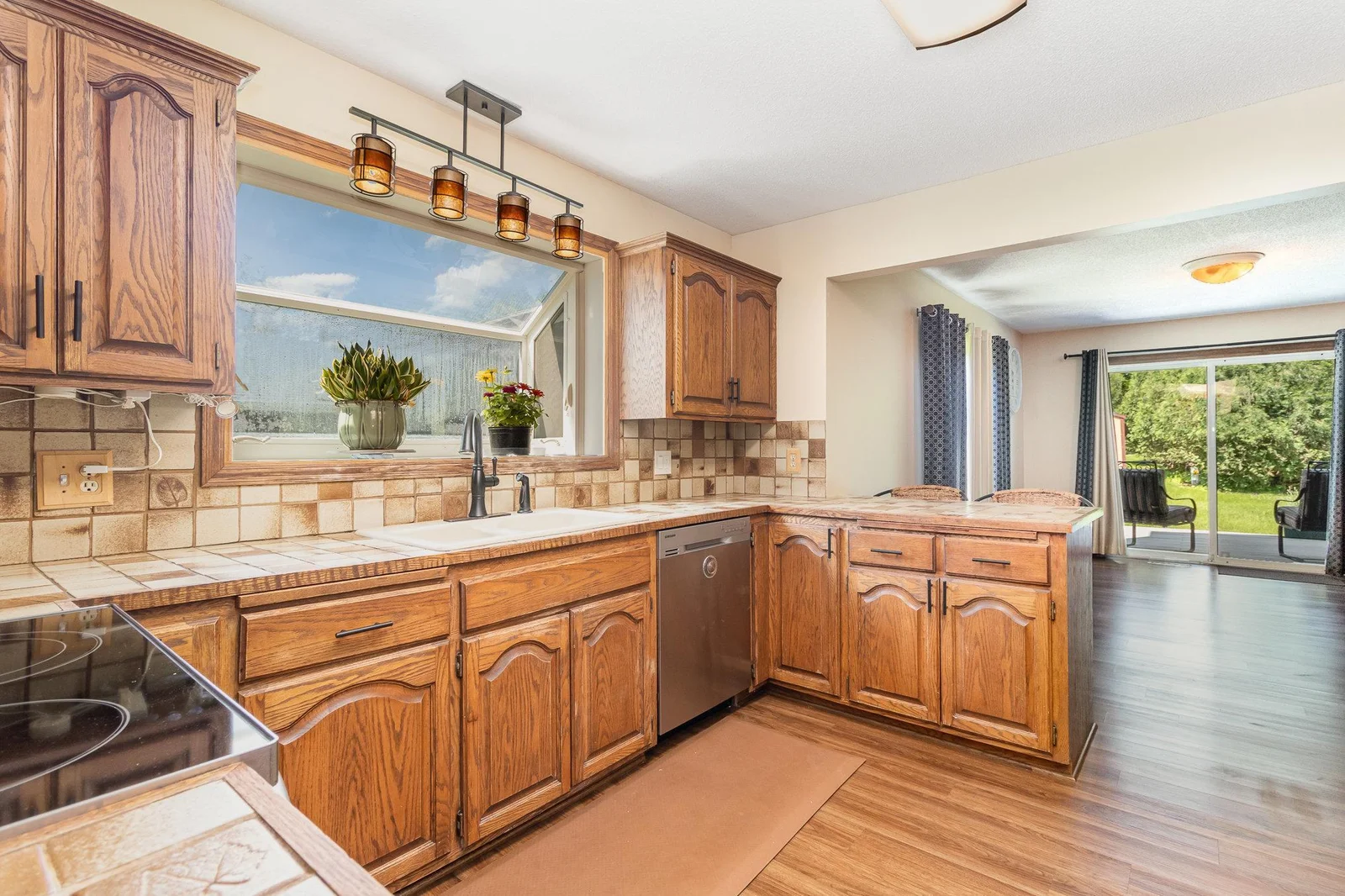 Kitchen gives you plenty of counter space for baking and preparing meals