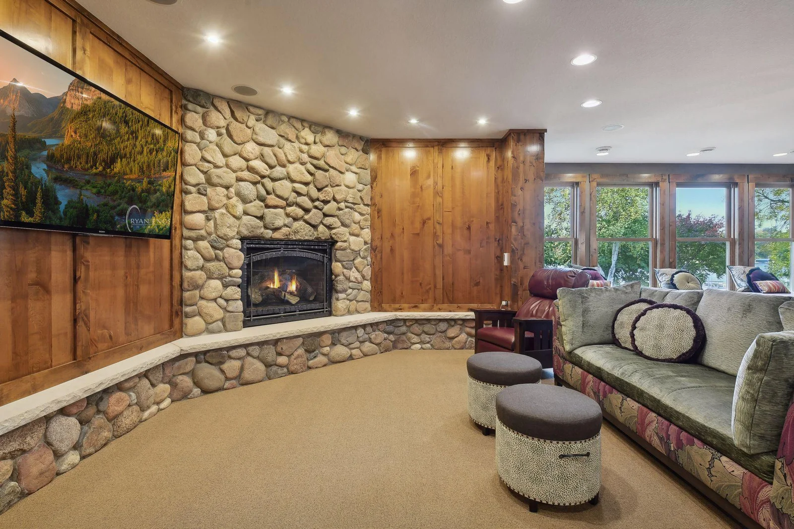 Cozy up and watch a movie by the gas fireplace for a relaxing evening in