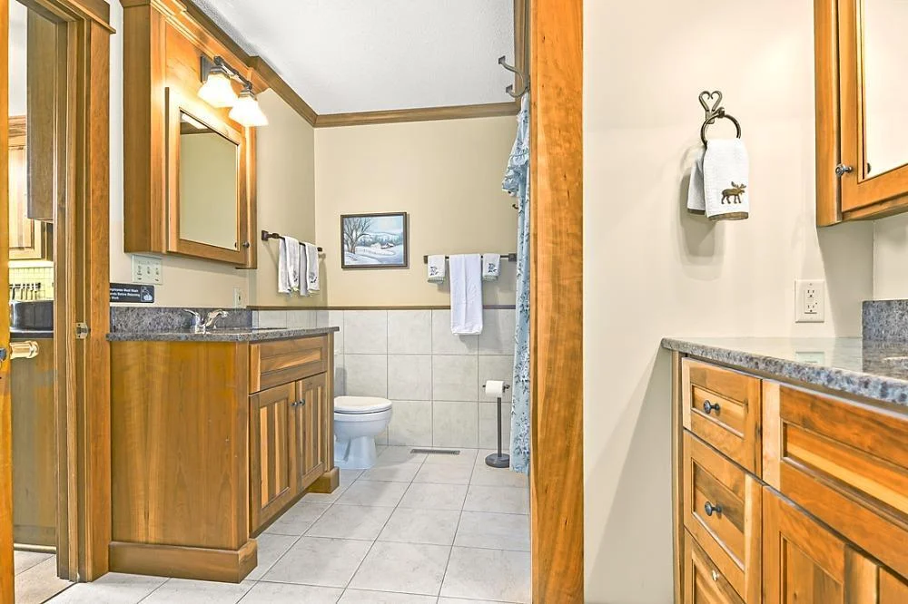 7458 39th Ave NE, Garfield, MN  Primary ensuite, walk through bath, granite counter tops, dual vanities, tiled floor.