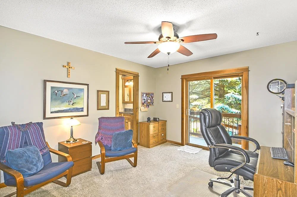 7458 39th Ave NE, Garfield, MN, Main floor bedroom with ensuite bathroom, patio door and big closets, currently used as an office