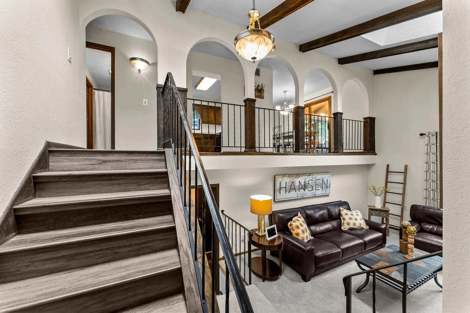 Looking up towards dining and kitchen