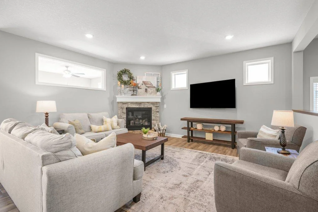 Living Room w/Gas Stone Fireplace