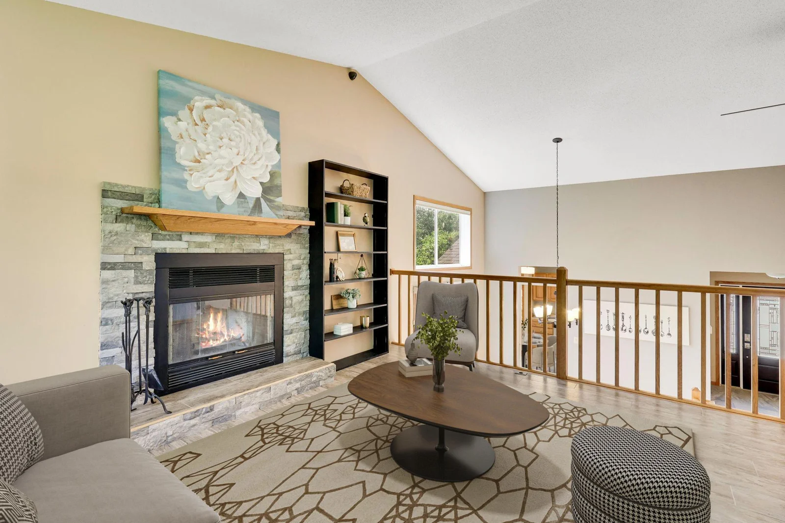 Living room open to the dining area