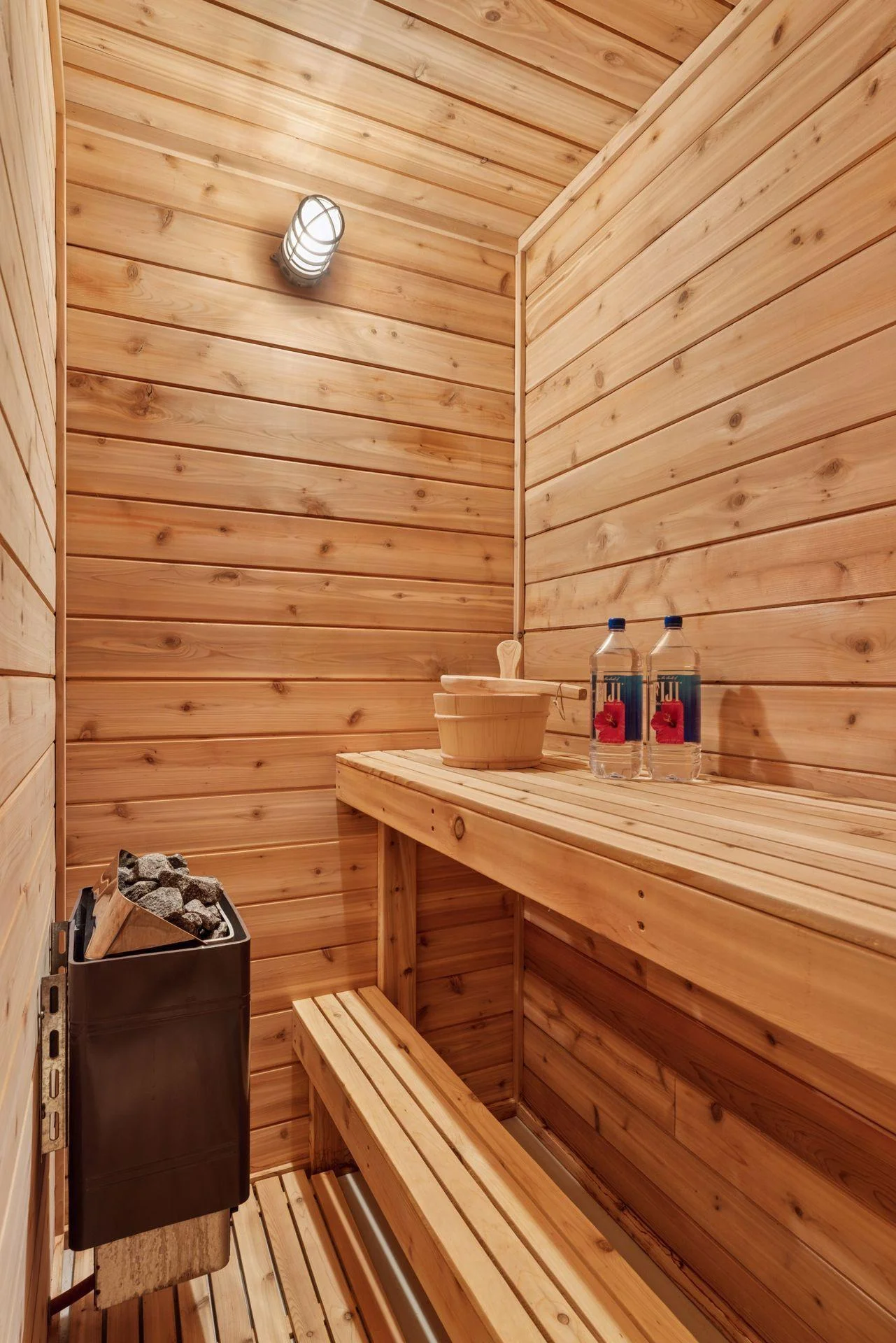 A traditional sauna tucked inside the lower level—your own private retreat.