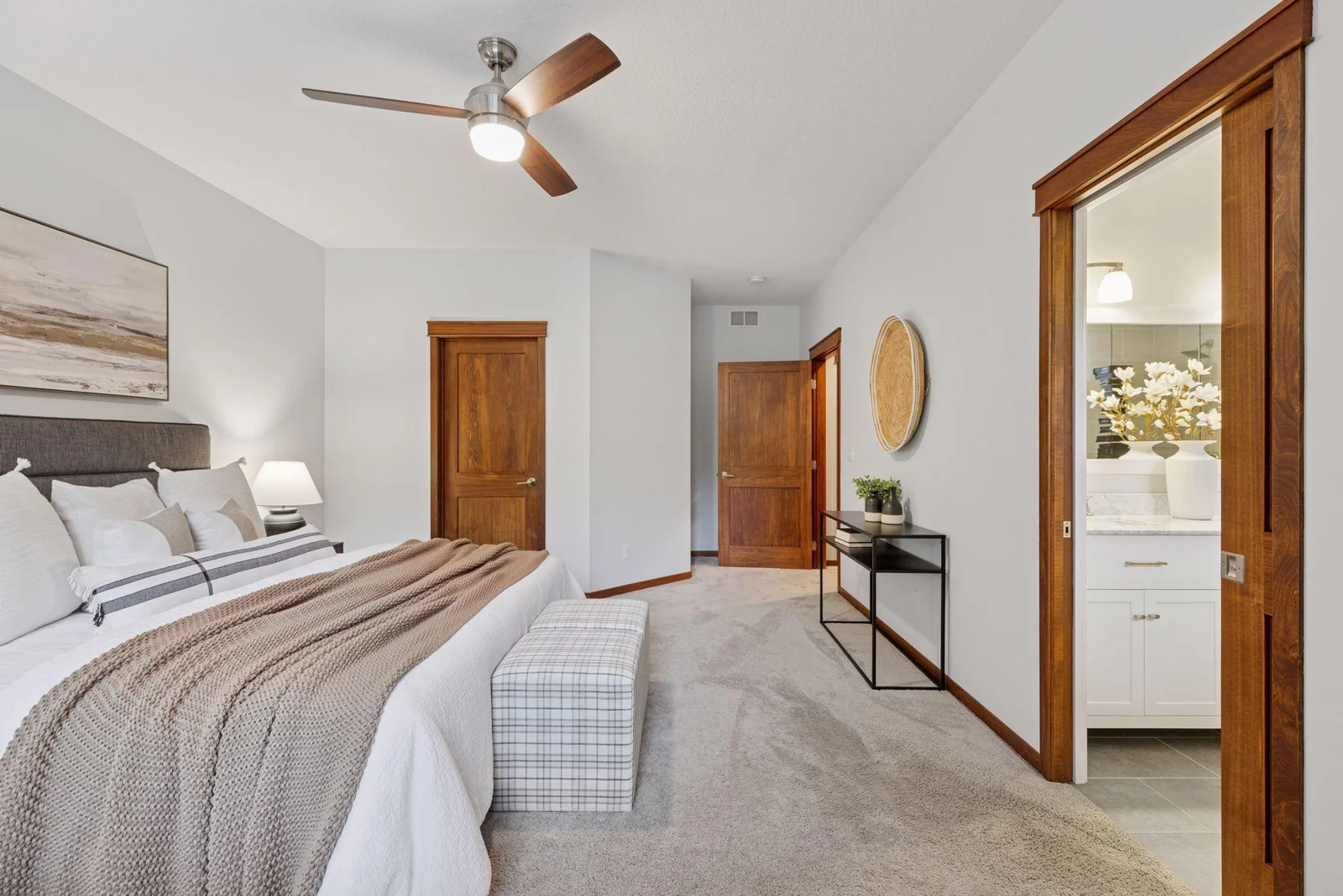 The walk-in closet off the primary bedroom offers great storage space.