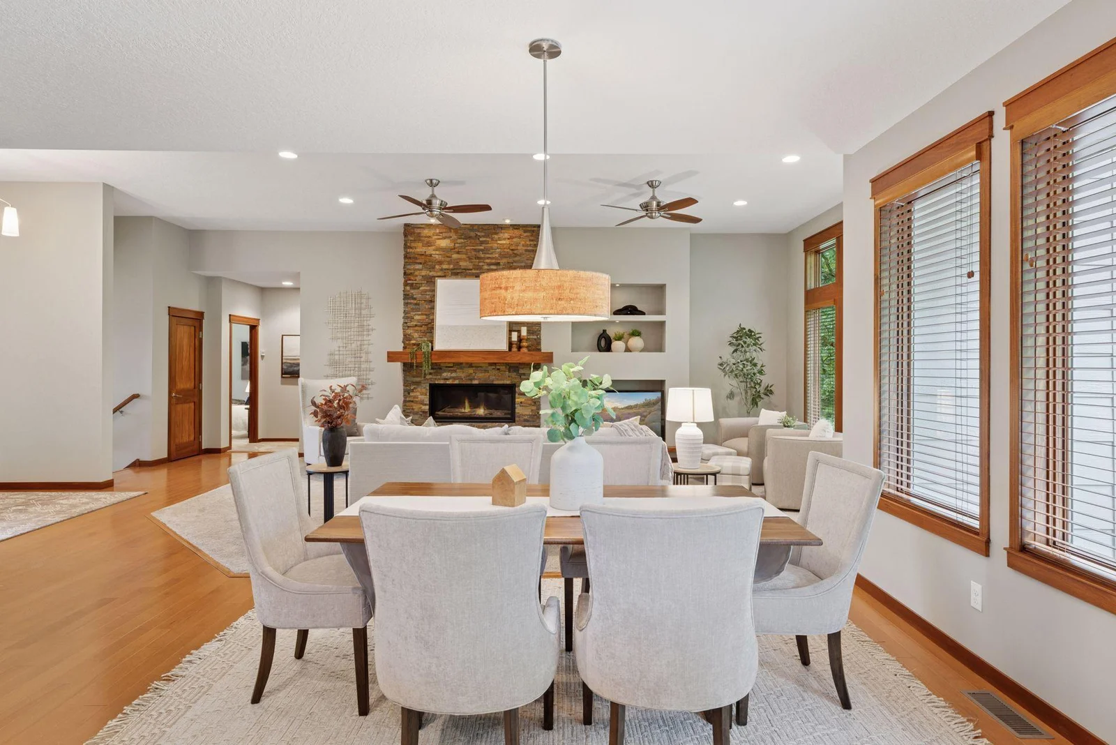 A look into the dining room from the kitchen—open-concept living at its best.