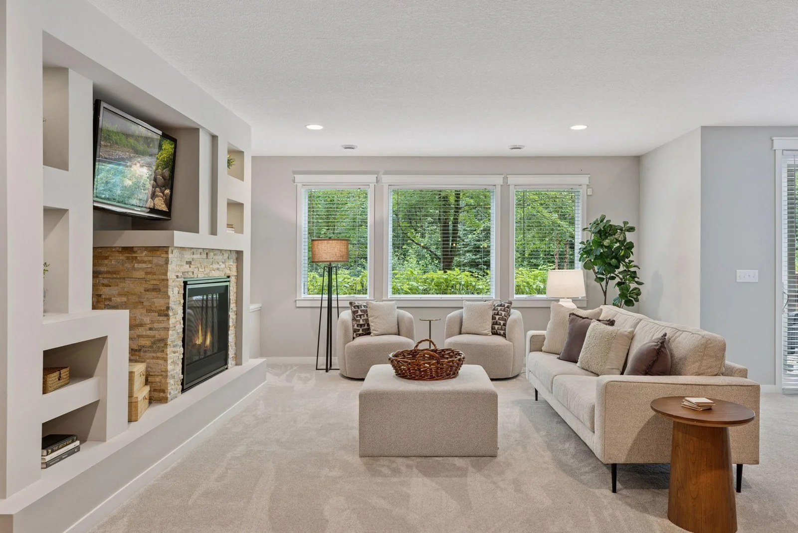 Built-in entertainment center provides a stylish home for all your media and décor.