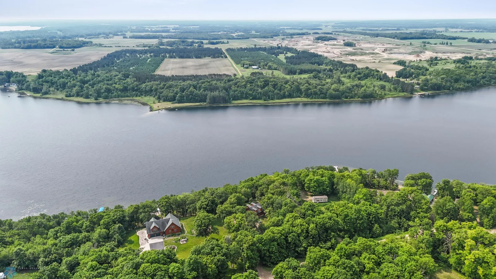 Areal view of lake & cabin