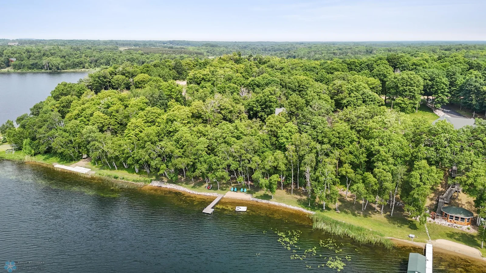 Areal view of lake shoreline