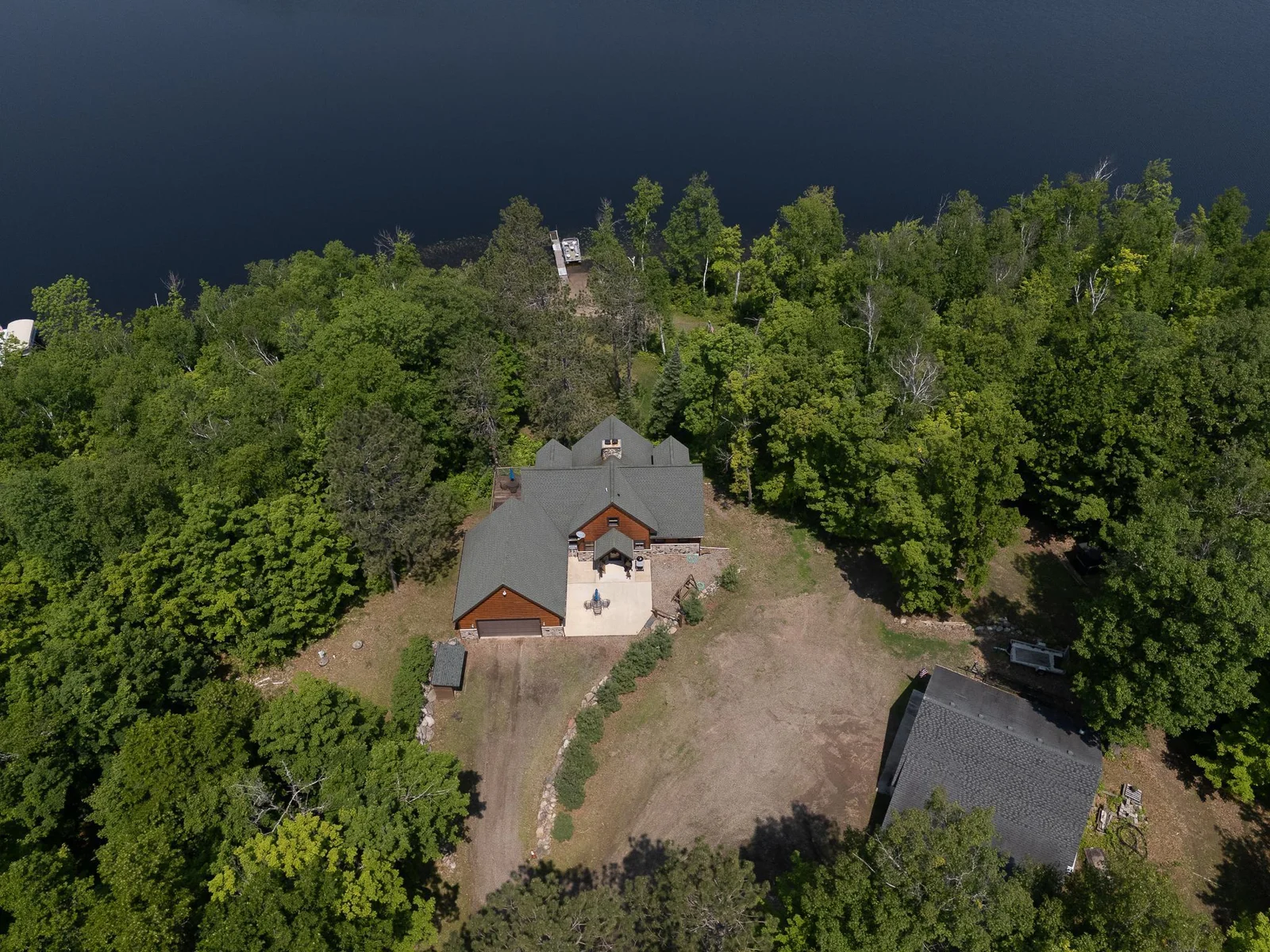Aerial of cabin and detached garage