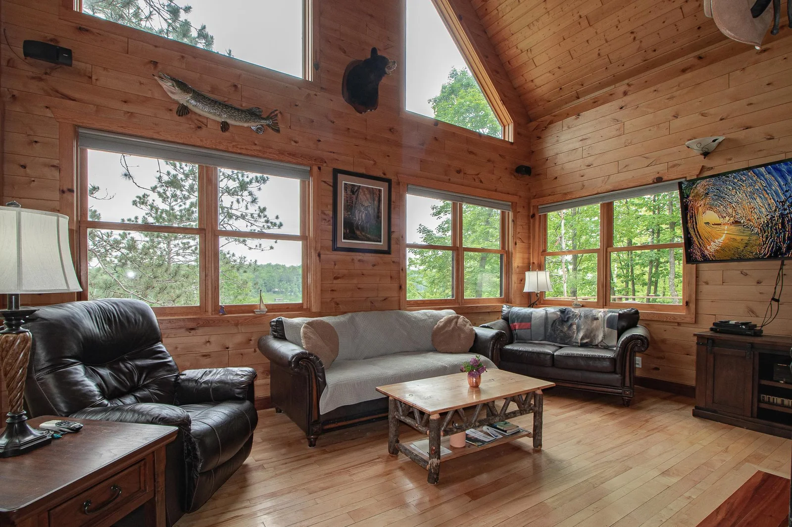 Main level Great Room 18x20 with lookout windows to lake