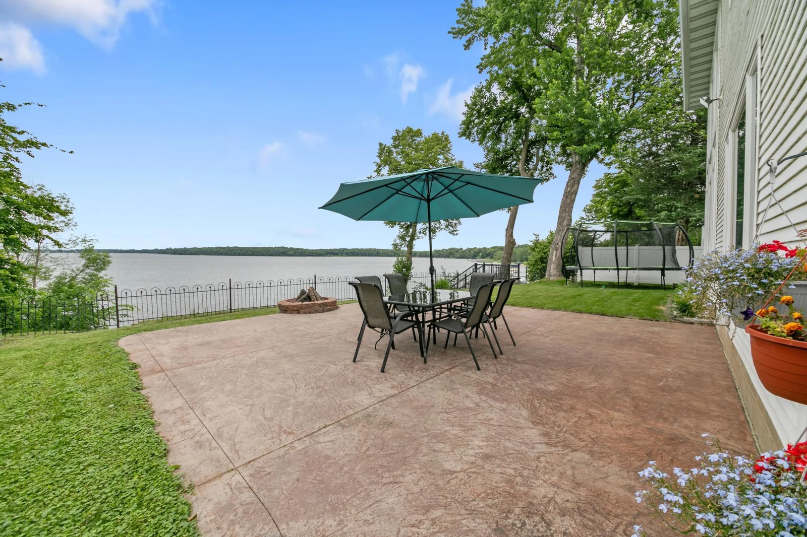 Great stamped patio overlooking the lake