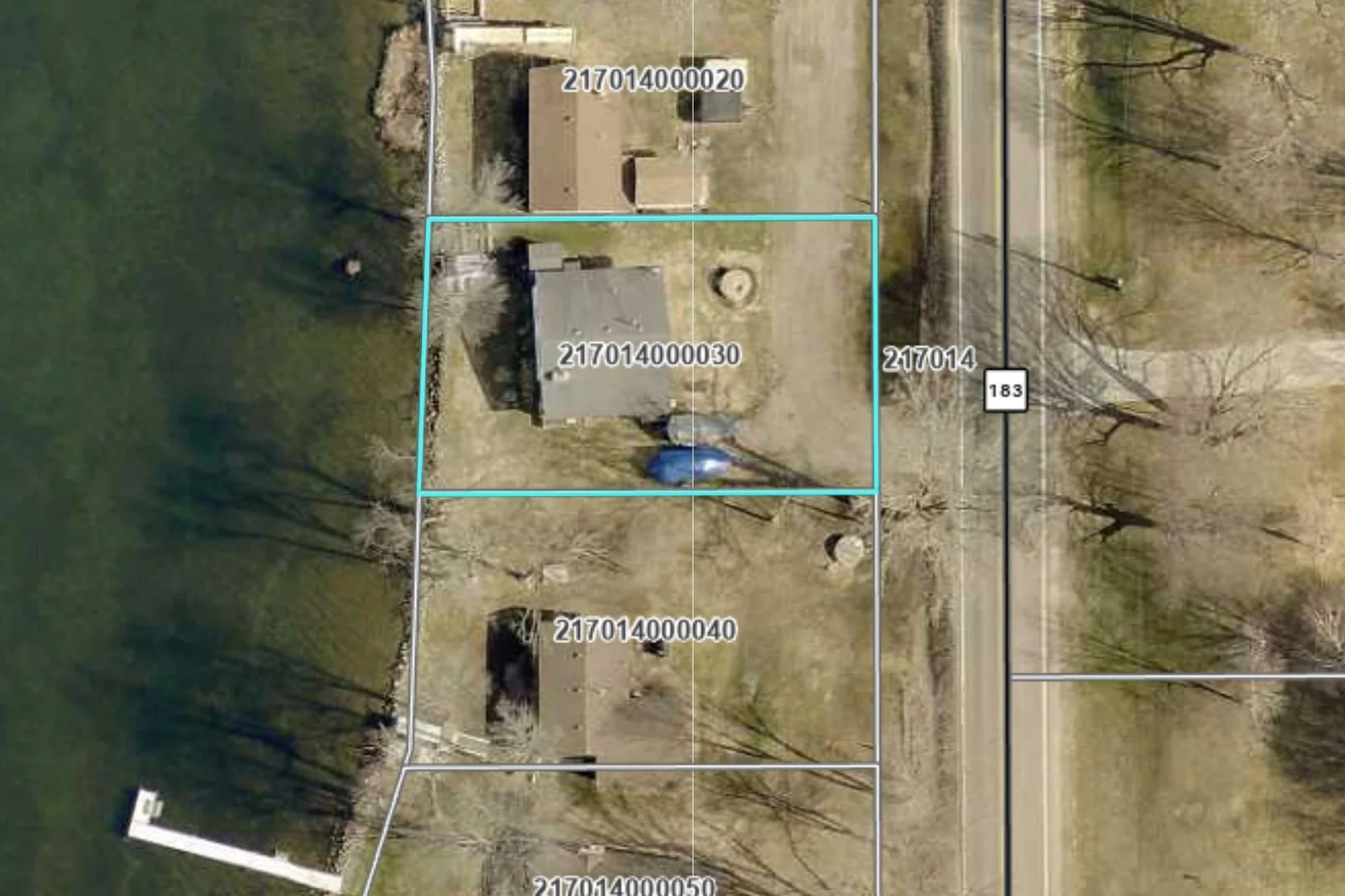 View from Wright County GIS showing the approximate lot lines of the property. The frontage road was vacated 50+ years ago.
