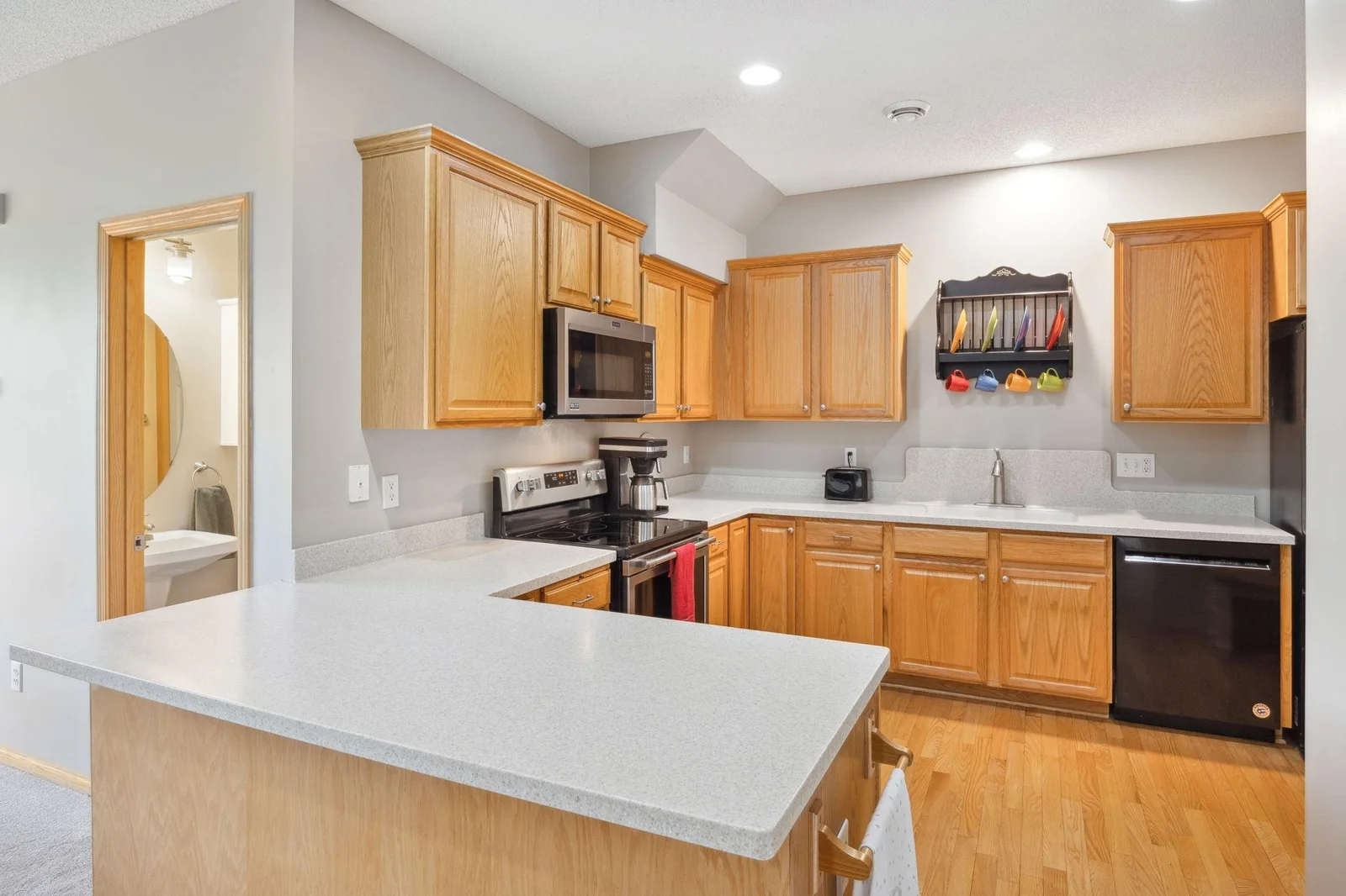 Corian counters and breakfast bar.