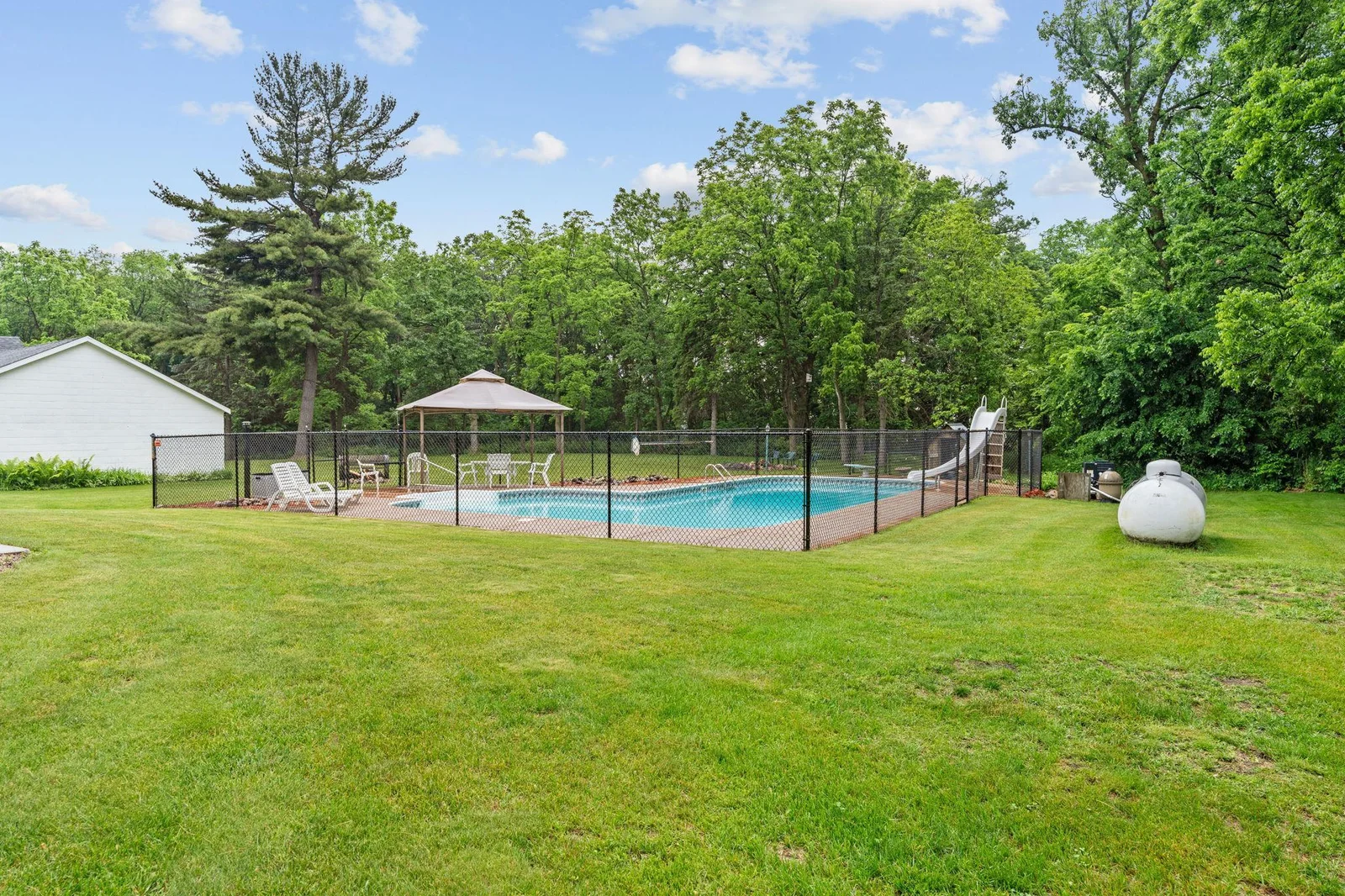 The pool with the slide view.