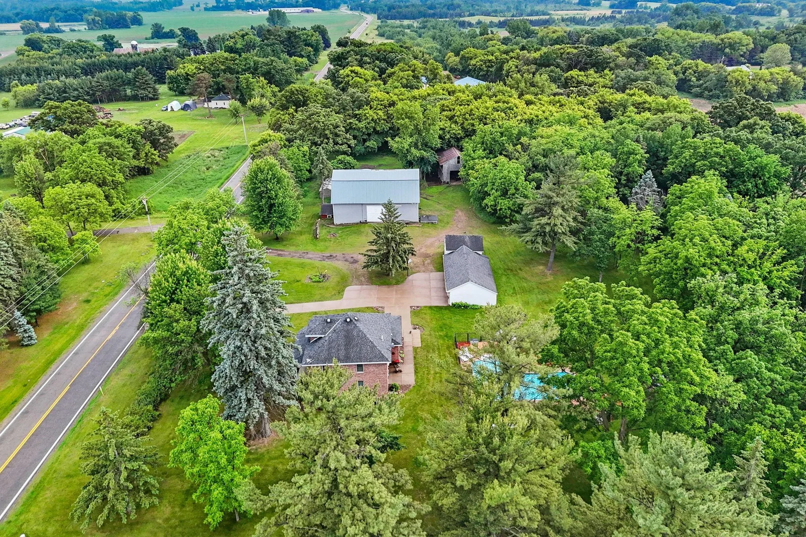 Secluded property with mature trees.