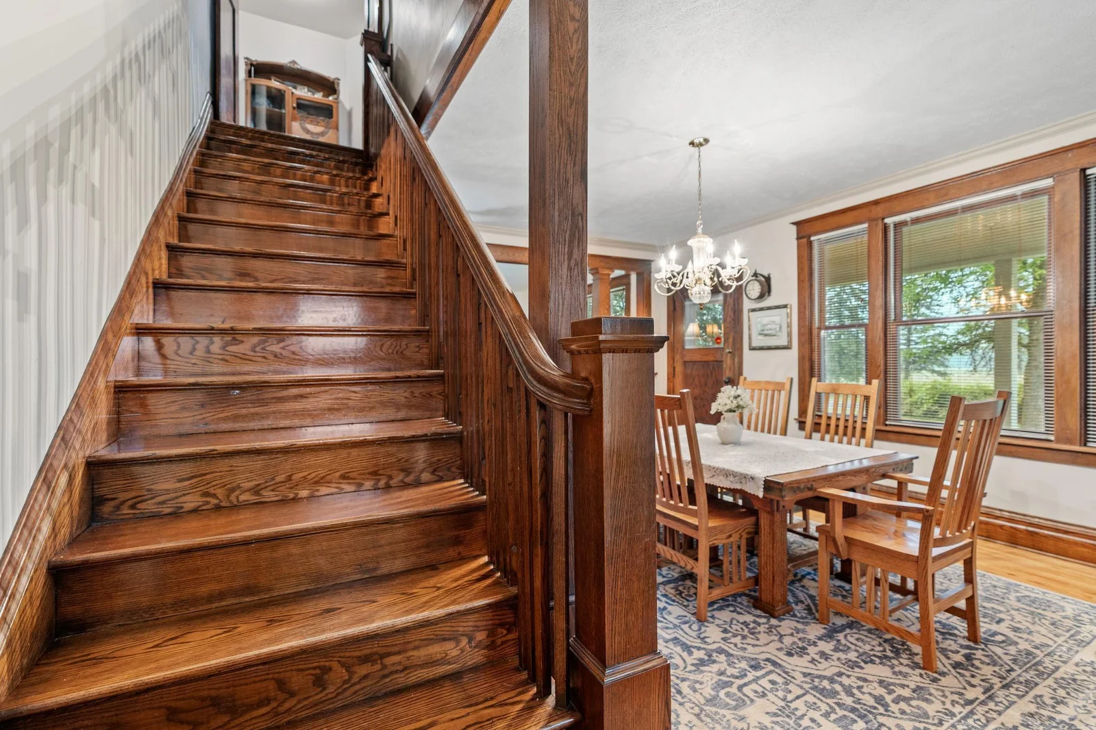 Stunning staircase leading to the upper level.