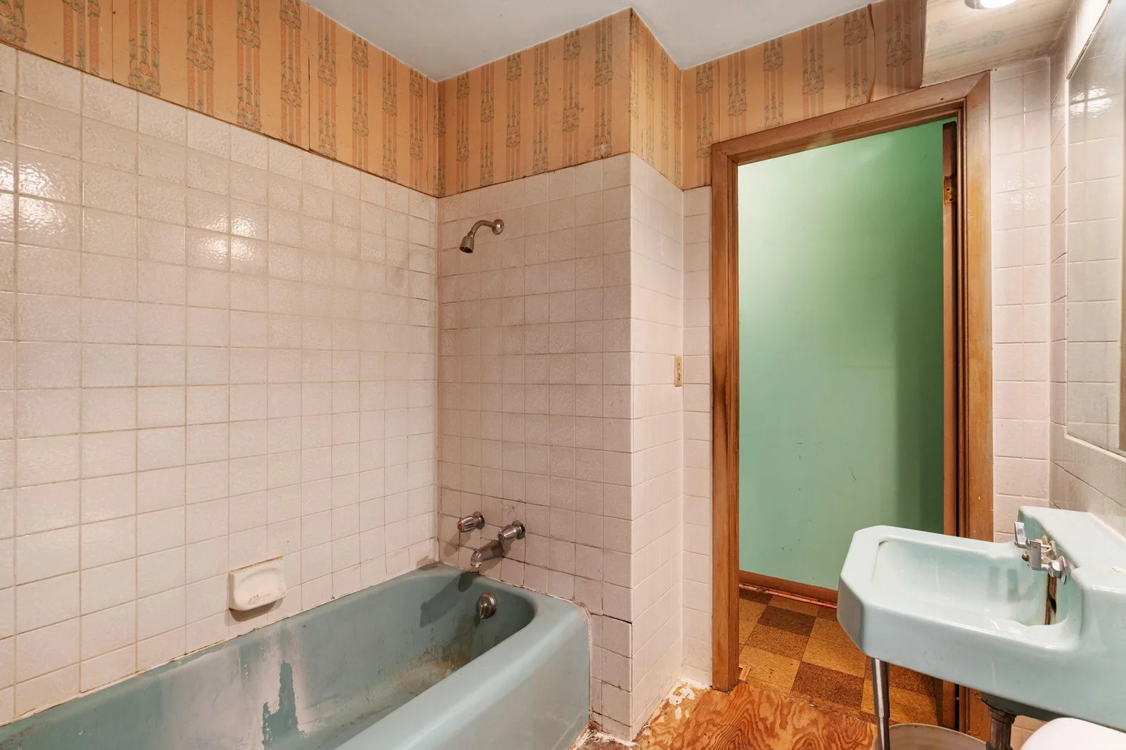 Bathroom looking into hall